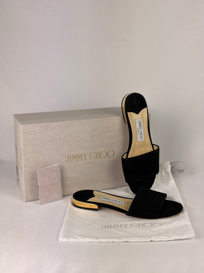 Jimmy Choo Joni Flat Slides Black Suede - 4.5 UK