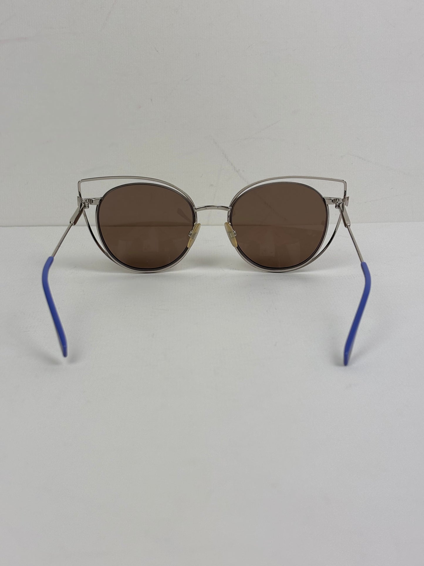 Fendi Eyeshine Round Metal Sunglasses with Blue Cat-Eye Frame Detail