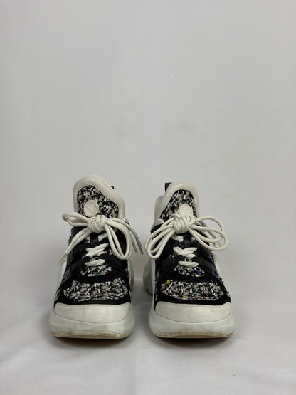 Louis Vuitton LV Archlight sneakers black and
white tweed-like fabric overlay