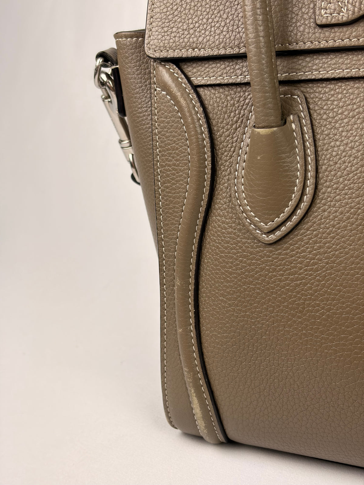 Celine Nano Luggage Tote Taupe Grained Calfskin with Strap