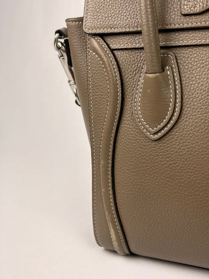 Celine Nano Luggage Tote Taupe Grained Calfskin with Strap