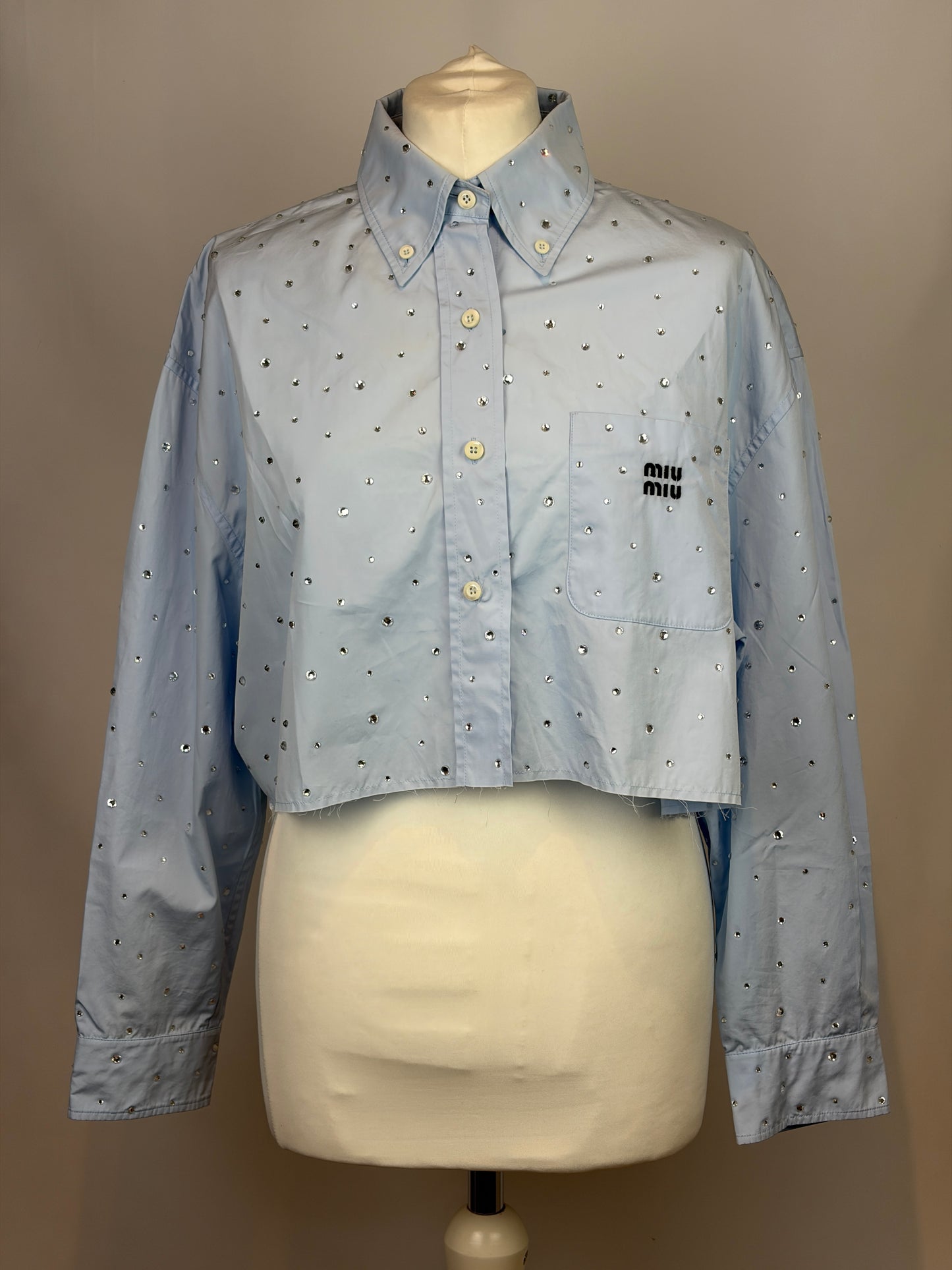 Miu Miu Light Blue Crystal Embellished Shirt - M