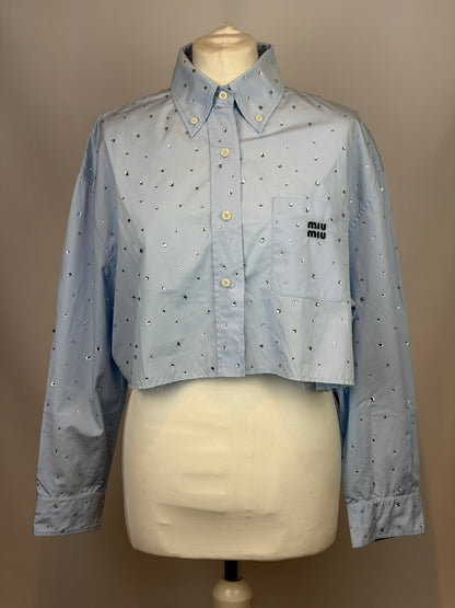 Miu Miu Light Blue Crystal Embellished Shirt - M