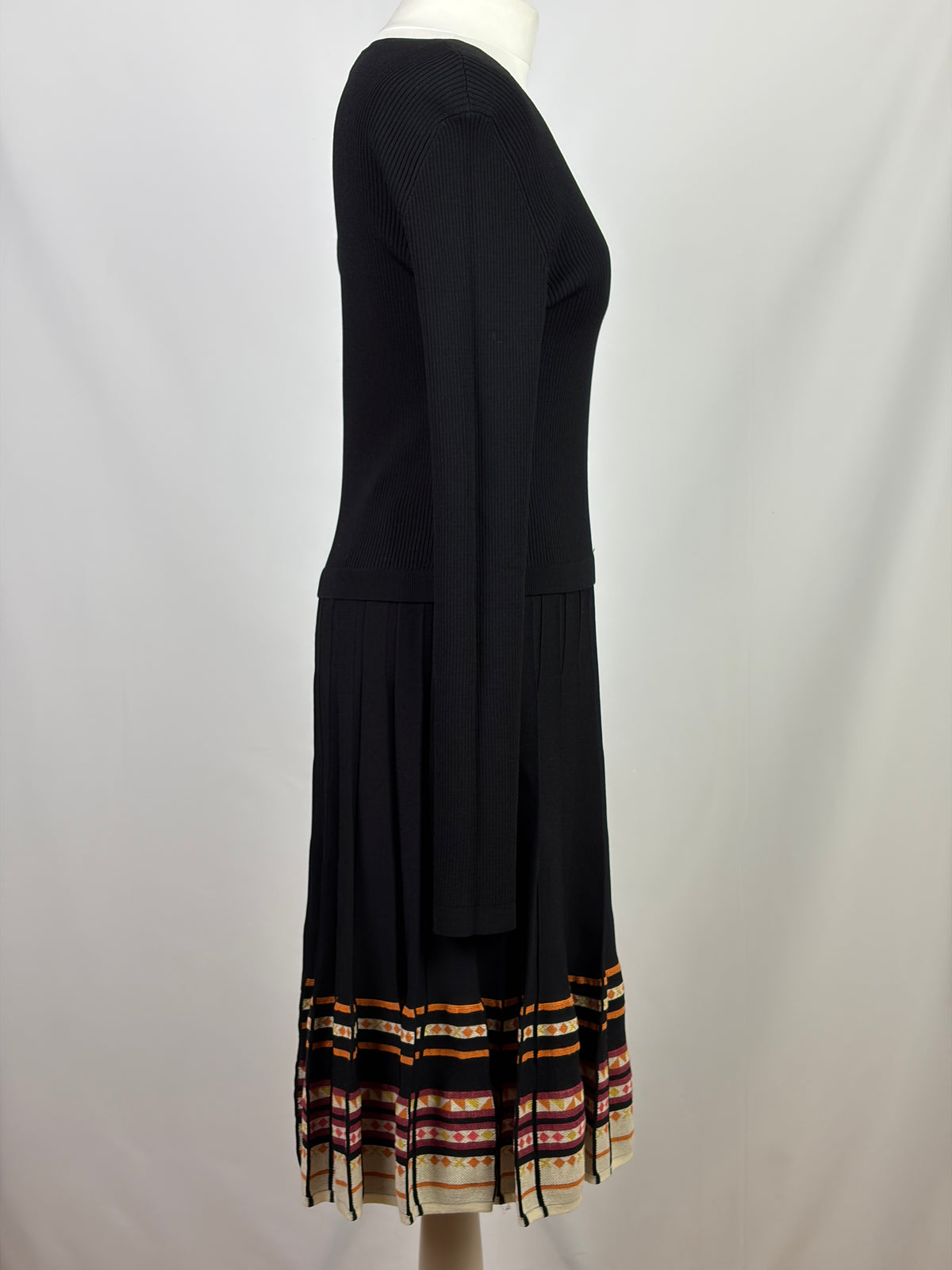 Red Valentino Black Knit Dress with Pleated Patterned Hem - XL