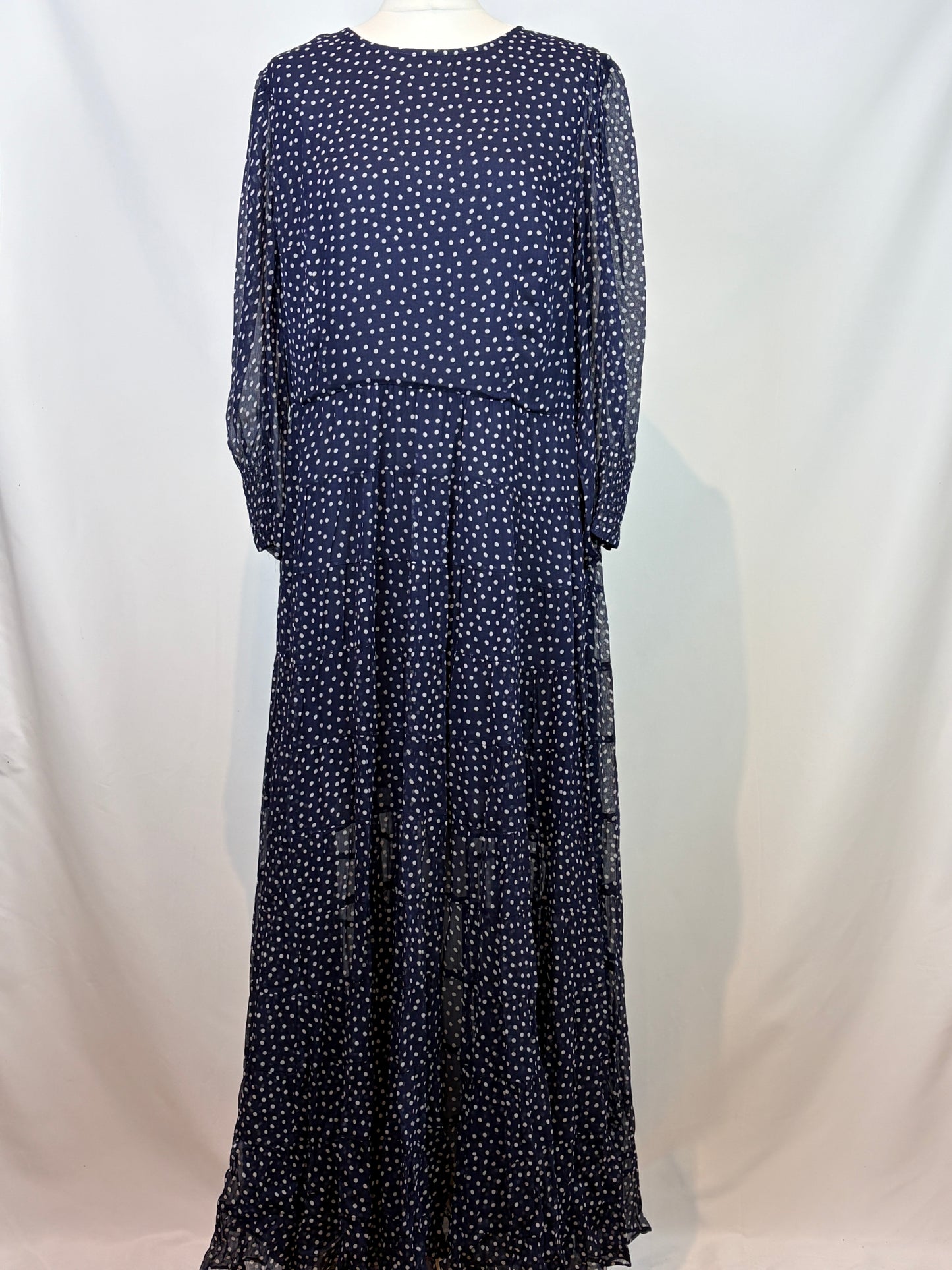 RIXO Navy Polka Dot Midi Dress - XL