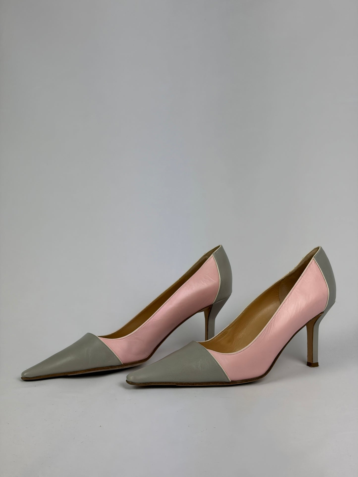 Chanel Pink and Grey Leather Heels - 6 UK