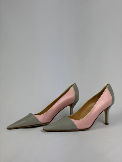 Chanel Pink and Grey Leather Heels - 6 UK