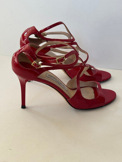Jimmy Choo Lancer Patent Leather Strappy Sandals in Red - 5 UK