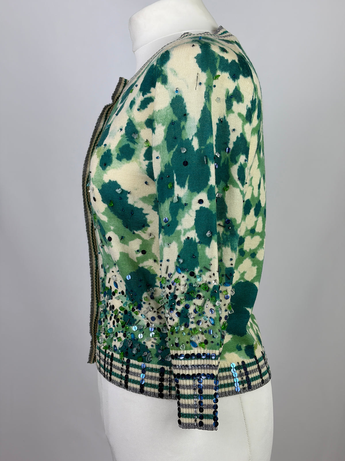 Diane von Furstenberg Floral Embellished Green Cardigan - L