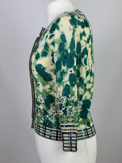 Diane von Furstenberg Floral Embellished Green Cardigan - L