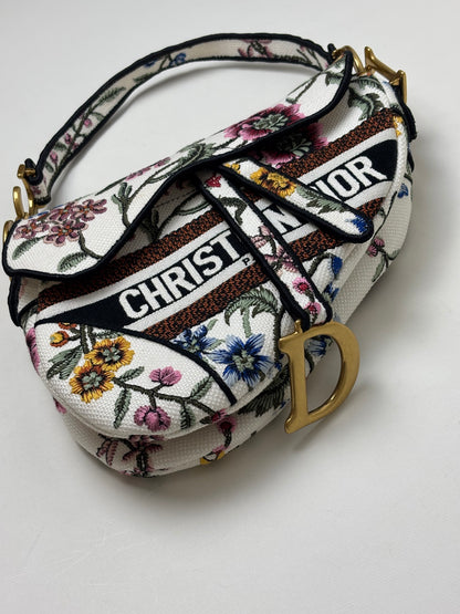 Dior Saddle Bag Multicolor Millefiori Embroidery Canvas Antique Gold Hardware
