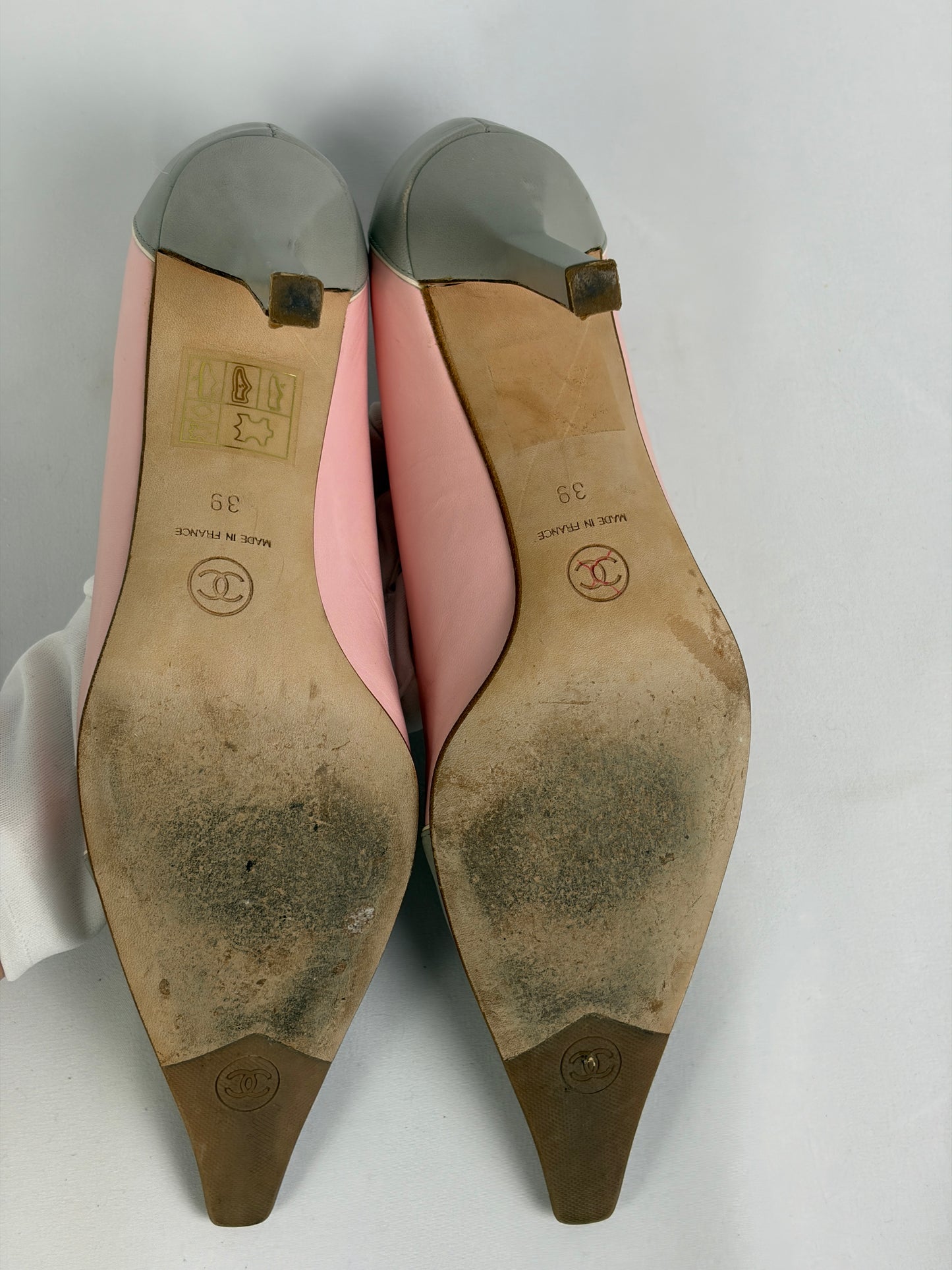 Chanel Pink and Grey Leather Heels - 6 UK