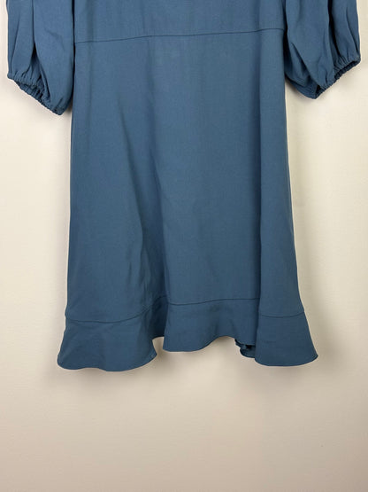 RED Valentino Smocked Puff-Sleeve Midi Dress in Petrol Blue Acetate-Viscose - 10 UK