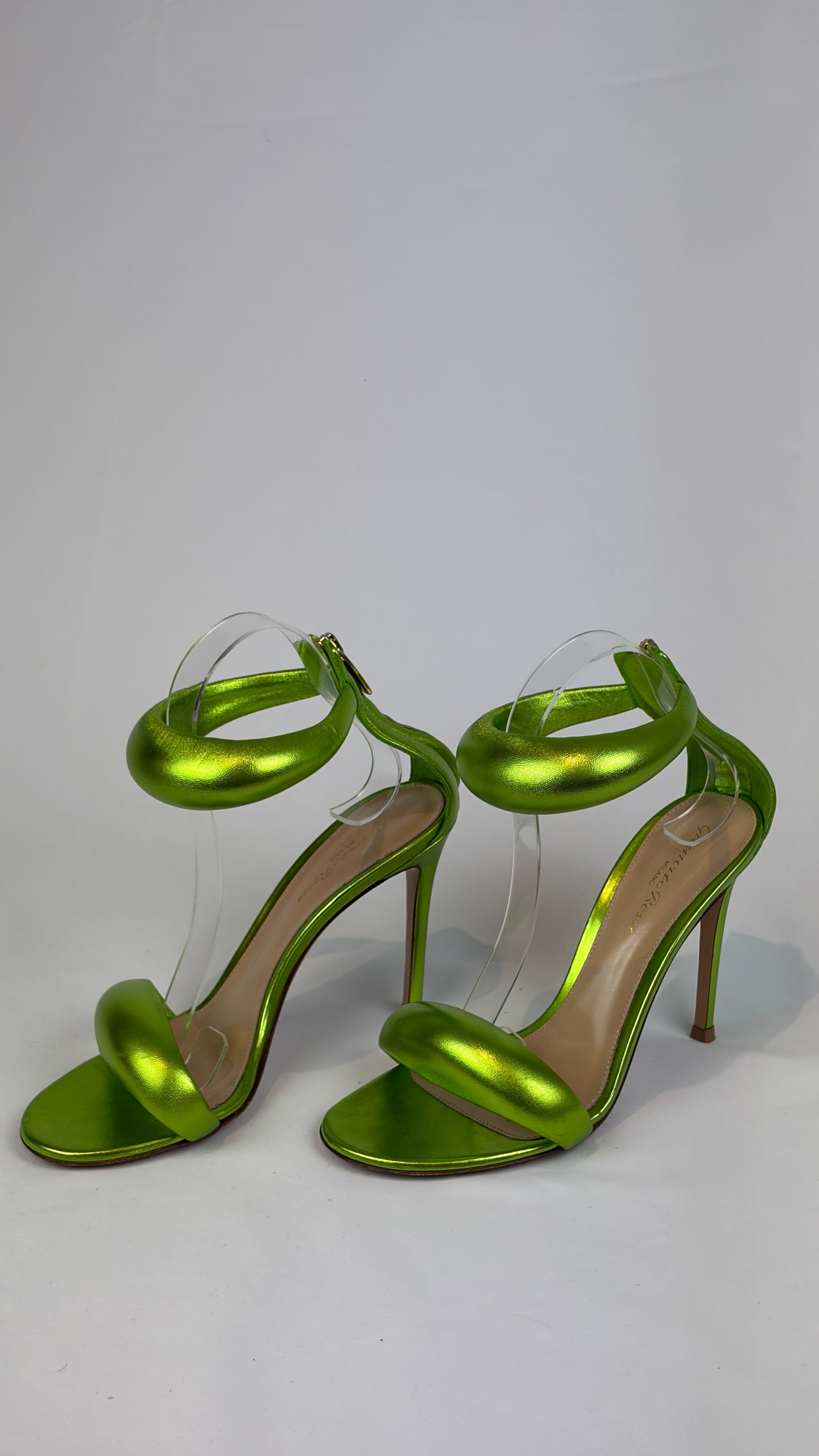 Gianvito Rossi Lime Green Metallic Leather Heeled Sandals - 4.5 UK