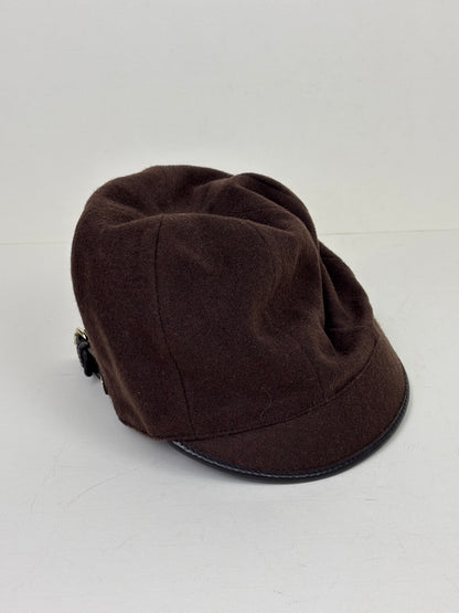 Gucci Cashmere and Wool Blend Baker Boy Hat with Leather Trim Chocolate Brown - S