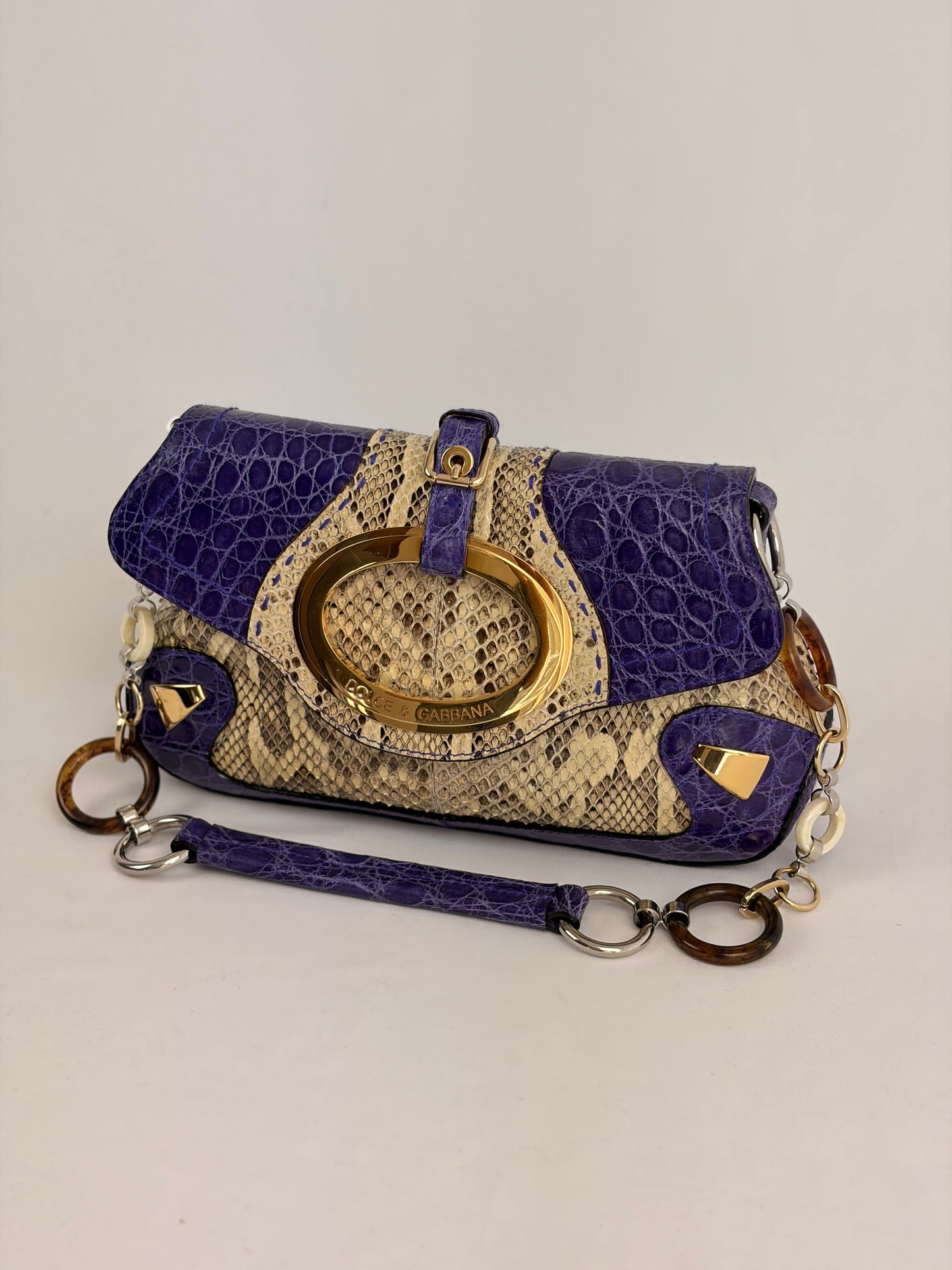 Dolce & Gabbana snakeskin shoulder bag in purple and beige