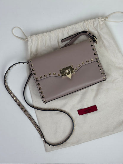 Valentino Garavani Rockstud Medium Crossbody Bag in Poudre Leather