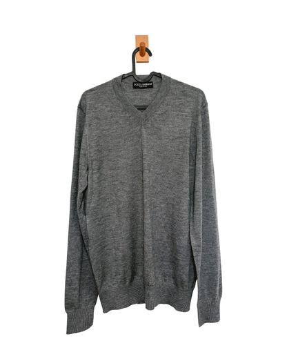 MENSWEAR - Dolce & Gabbana grey v-neck jumper - M