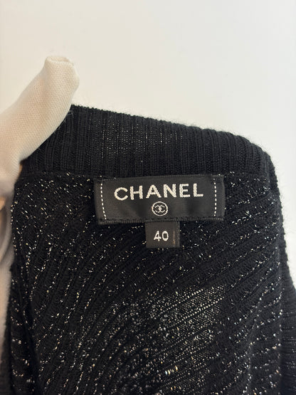 Chanel Black Cashmere Viscose Lurex Zig Zag Knit Top - 12 UK