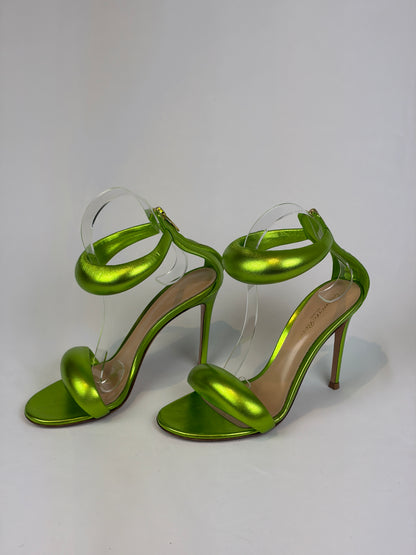 Gianvito Rossi Lime Green Metallic Leather Heeled Sandals - 4.5 UK