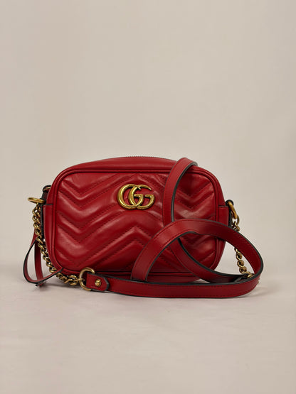 Gucci GG Marmont Small Matelassé Leather Camera Bag - Red