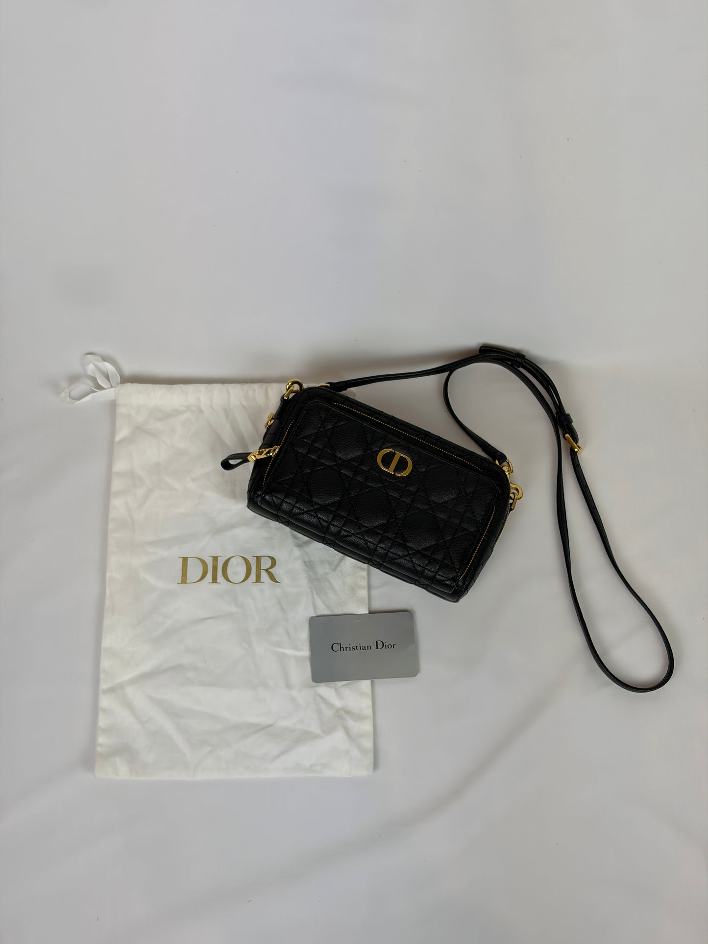 Christian Dior Black Cannage Leather Caro Double Pouch Crossbody Bag