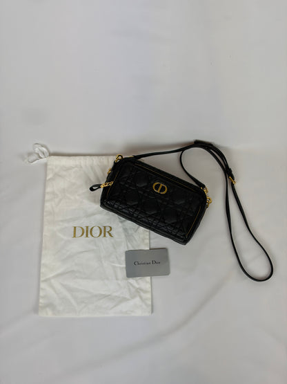 Christian Dior Black Cannage Leather Caro Double Pouch Crossbody Bag