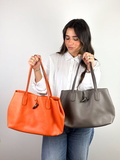 Longchamp Roseau Essential Tote Grained Leather Orange