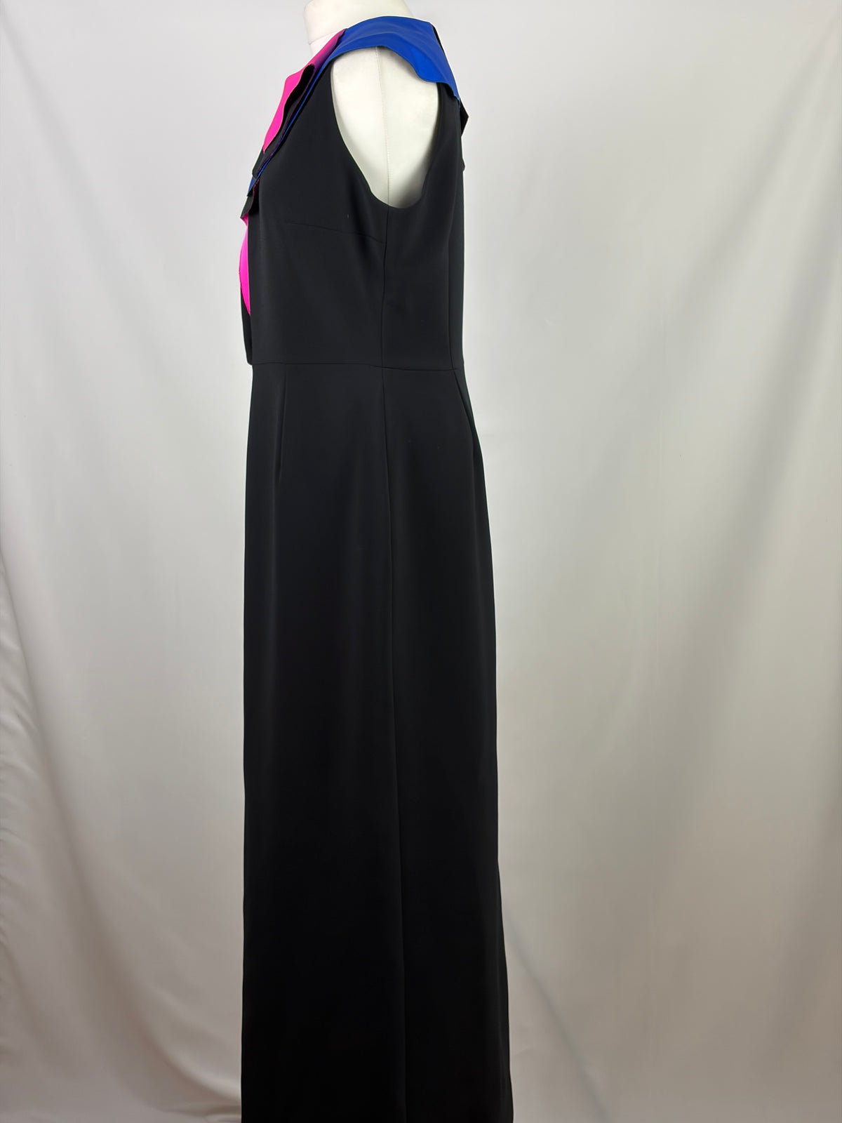 Roksanda Black Evening Gown with Pink and Cobalt Sculptural Collar - 16 UK