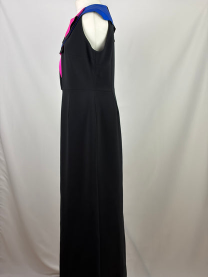 Roksanda Black Evening Gown with Pink and Cobalt Sculptural Collar - 16 UK
