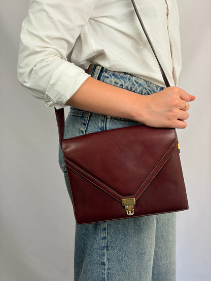 Celine Vintage Burgundy Leather Envelope Shoulder Bag