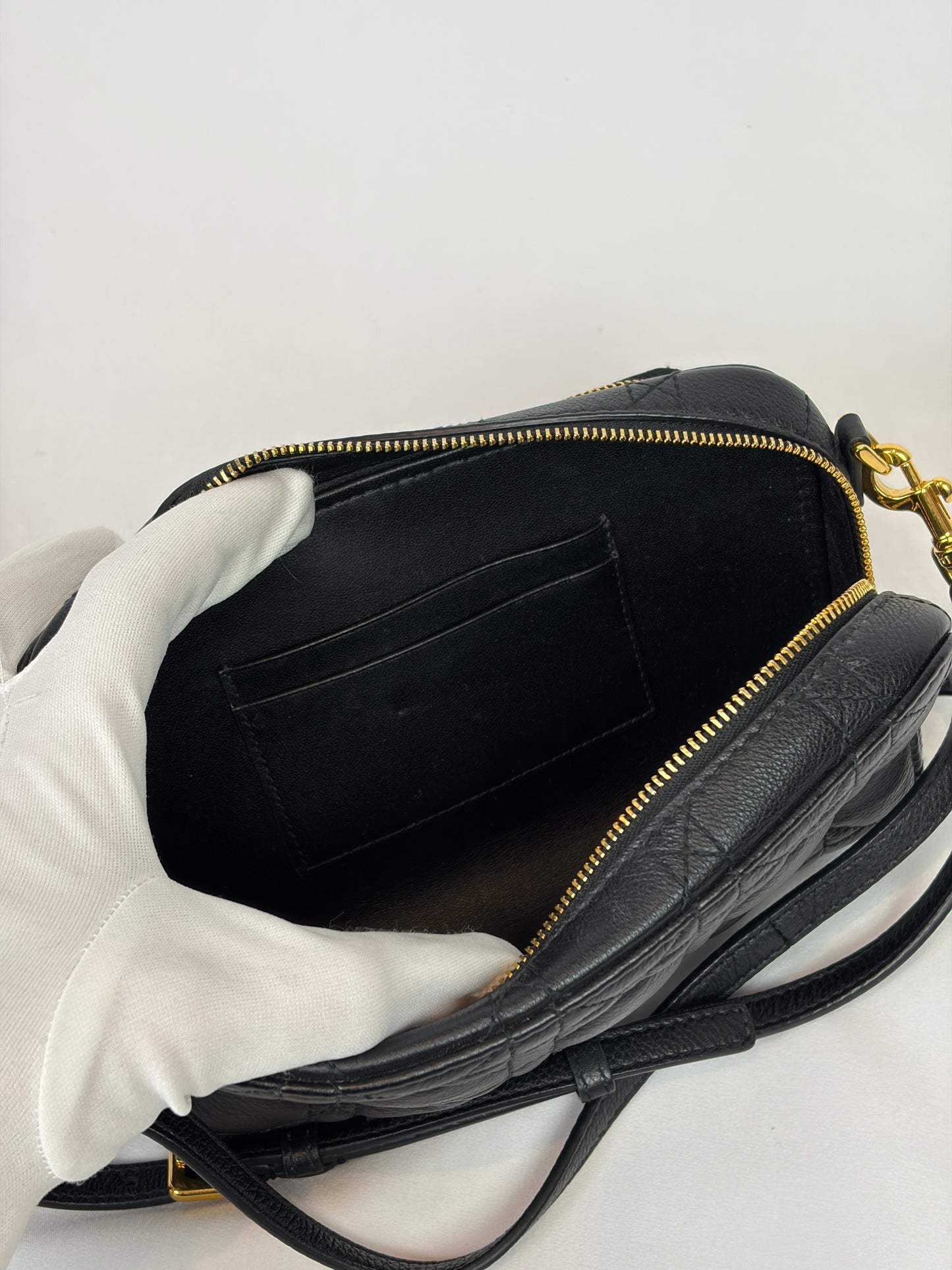 Christian Dior Black Cannage Leather Caro Double Pouch Crossbody Bag