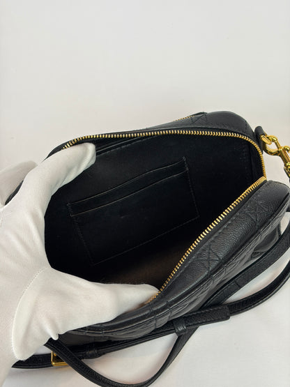 Christian Dior Black Cannage Leather Caro Double Pouch Crossbody Bag