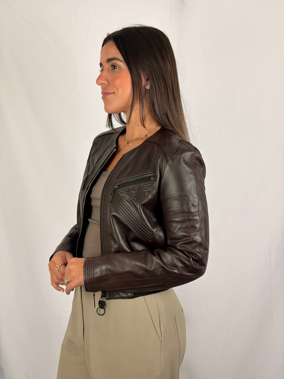 Louis Vuitton Brown Lambskin Leather Bomber Jacket - 40 IT