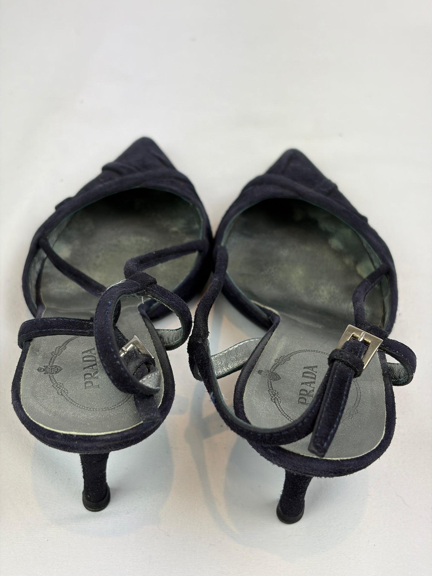 Prada Black Suede Strappy Slingback Heels - 5 UK