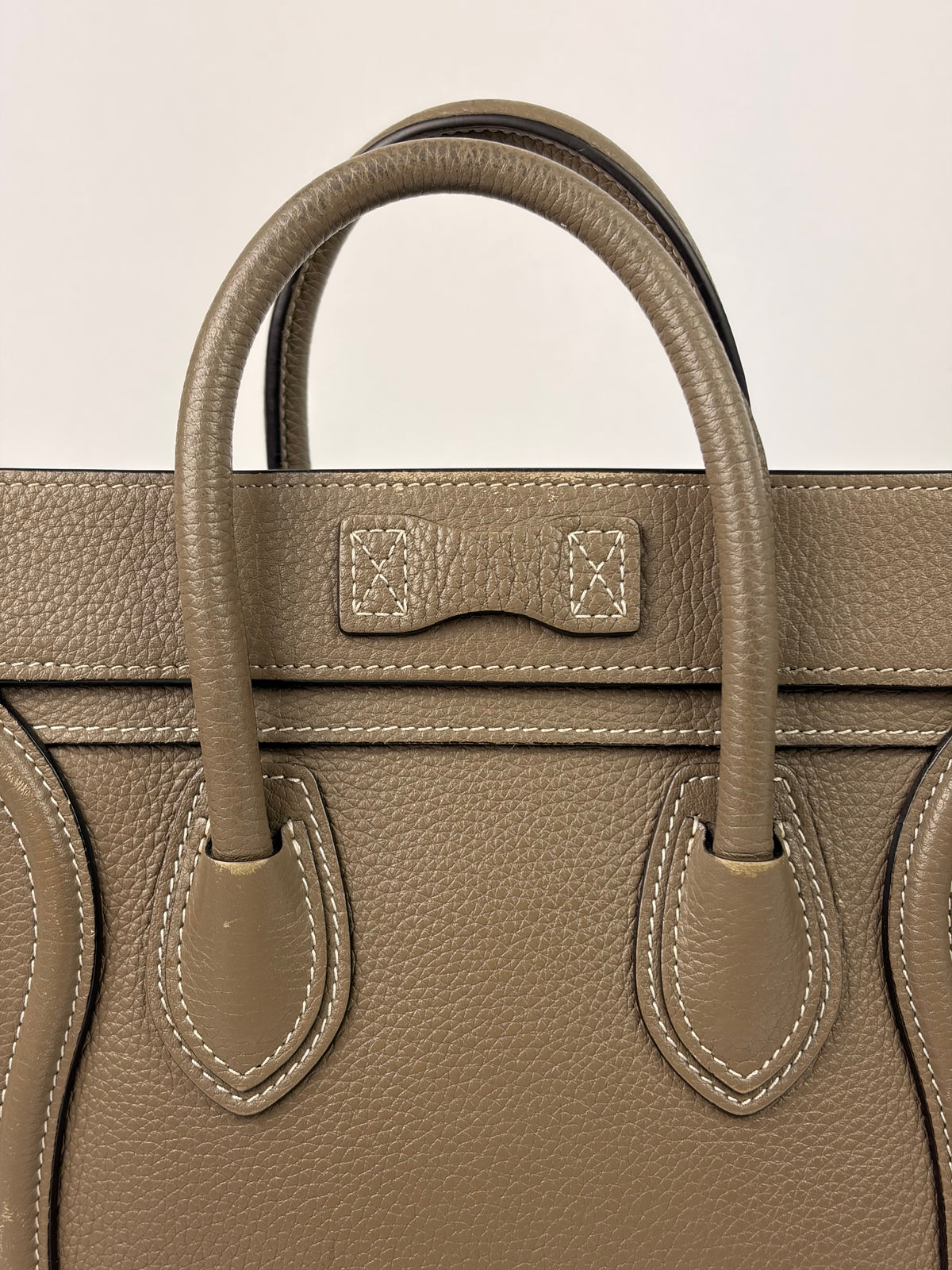 Celine Nano Luggage Tote Taupe Grained Calfskin with Strap