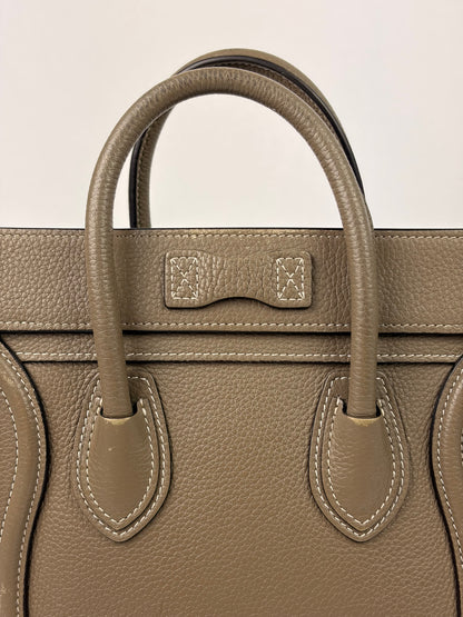 Celine Nano Luggage Tote Taupe Grained Calfskin with Strap