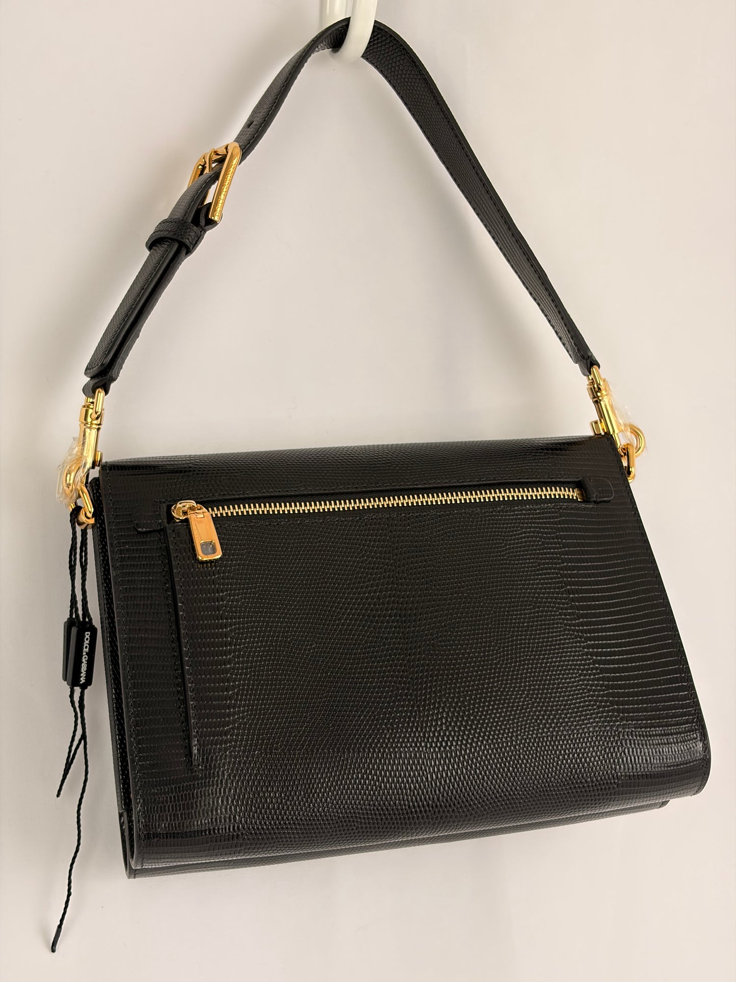 Dolce & Gabbana Lucia Black Iguana Embossed Leather Crossbody Bag
