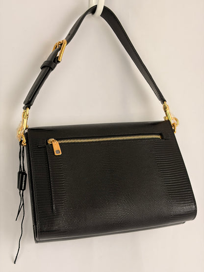 Dolce & Gabbana Lucia Black Iguana Embossed Leather Crossbody Bag