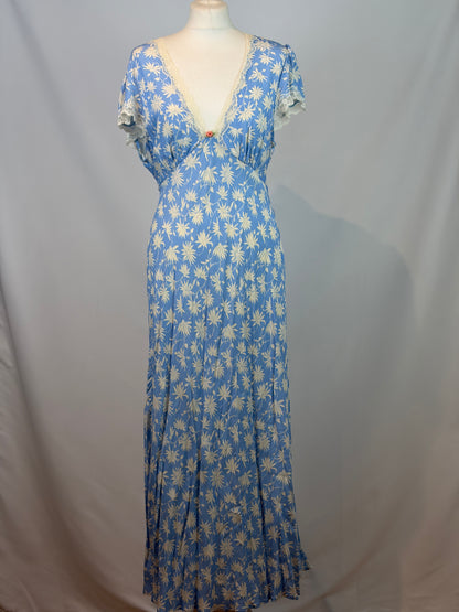 RIXO Blue Daisy Print Lace Trim Maxi Dress — XL / UK 16