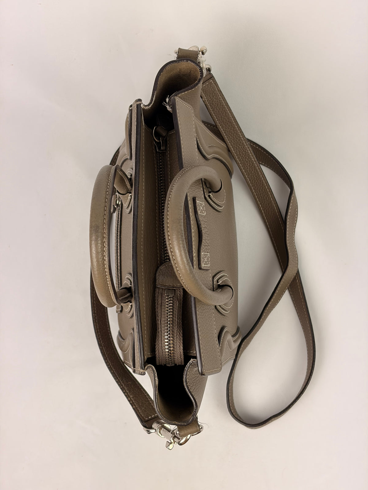 Celine Nano Luggage Tote Taupe Grained Calfskin with Strap