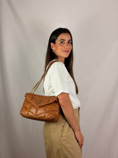 Saint Laurent Loulou puffer camel small bag