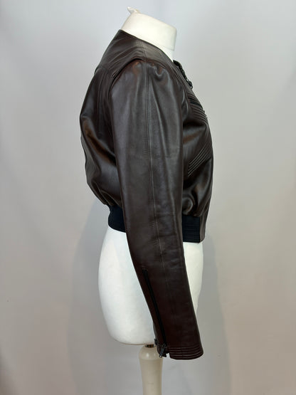 Louis Vuitton Brown Lambskin Leather Bomber Jacket - 40 IT