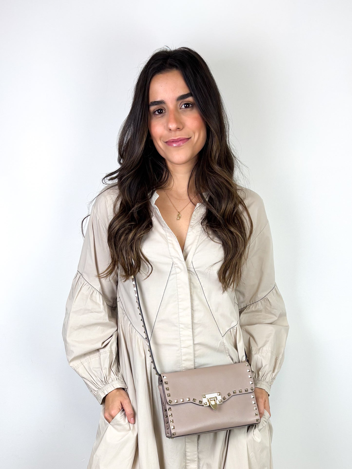 Valentino Garavani Rockstud Medium Crossbody Bag in Poudre Leather