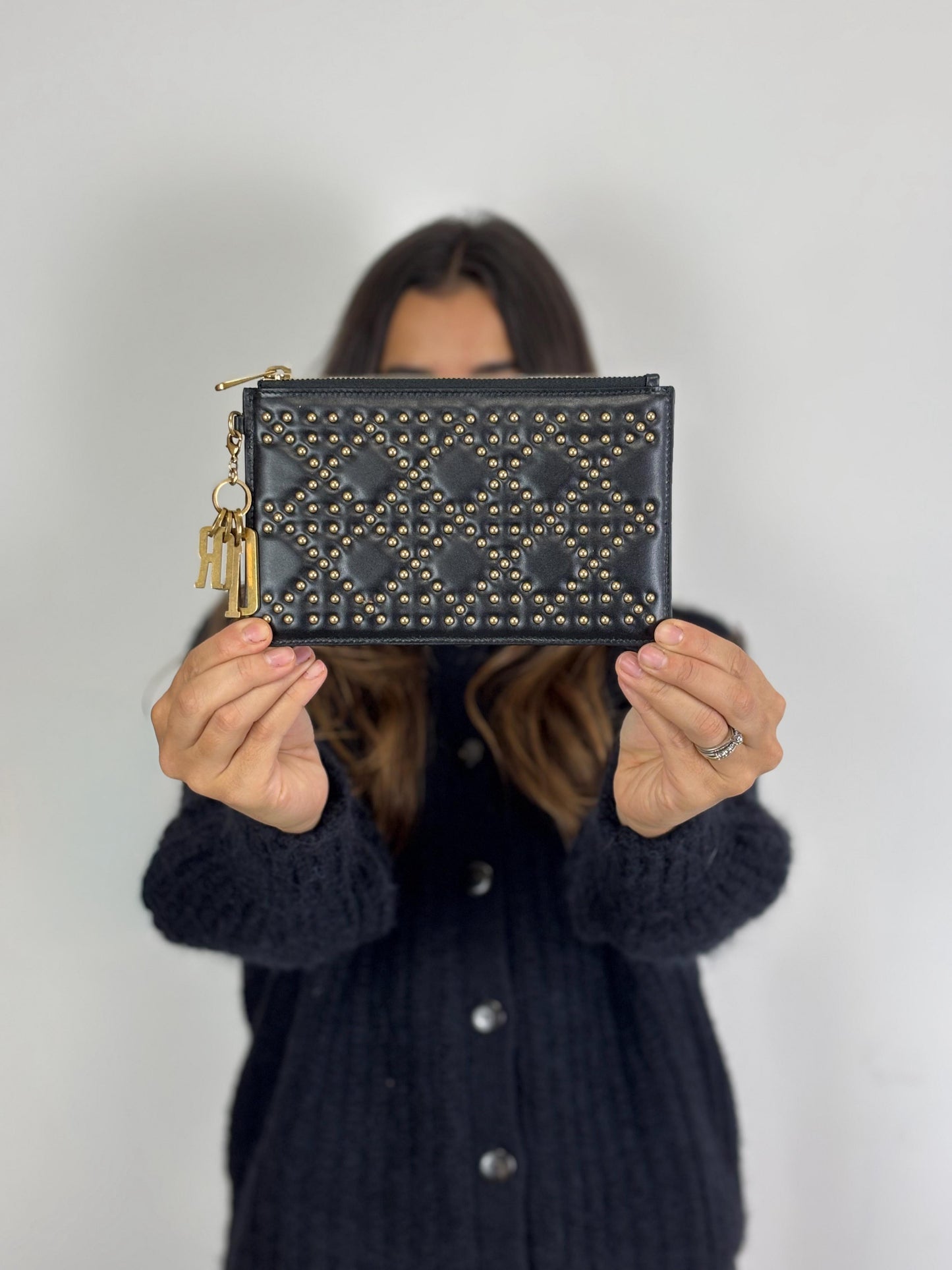 Christian Dior studded charm pouch