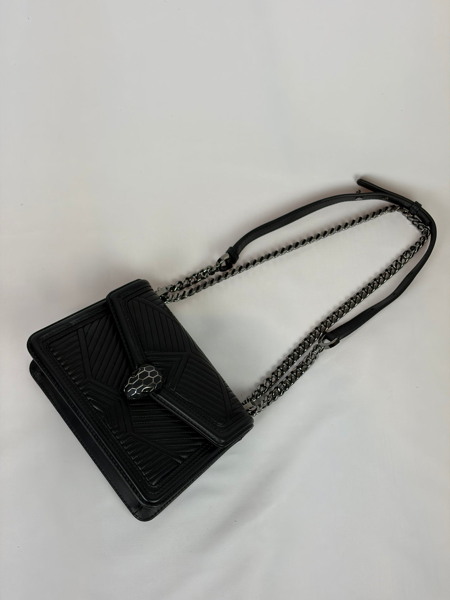 Bvlgari Serpenti Forever Diamond Blast Quilted Leather Shoulder Bag - black