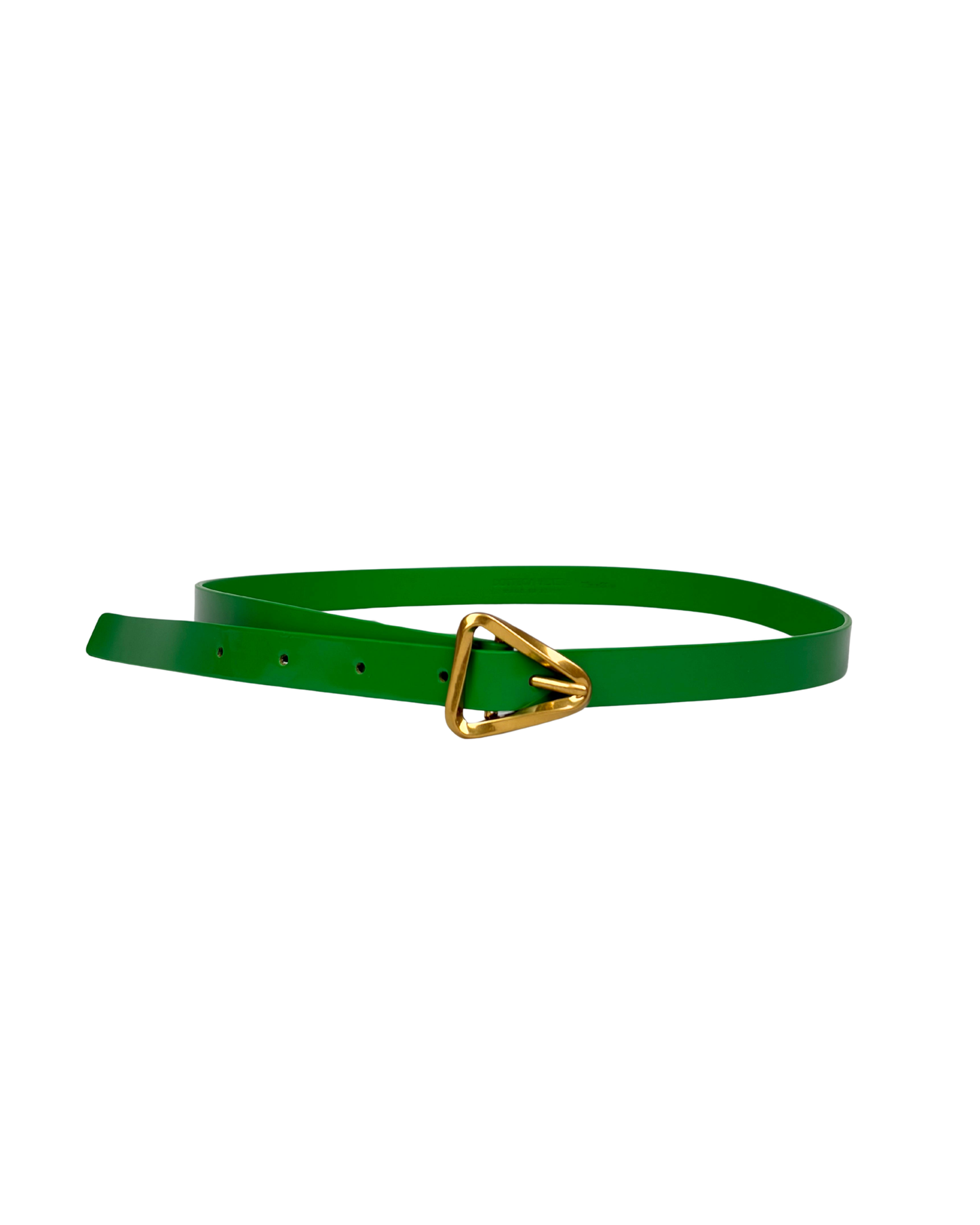 Bottega Veneta Emerald Green Leather Belt with Gold Triangle Buckle