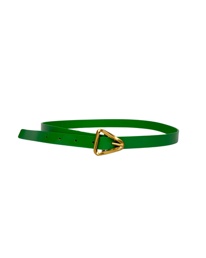 Bottega Veneta Emerald Green Leather Belt with Gold Triangle Buckle