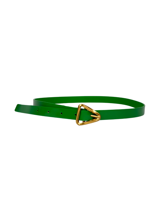 Bottega Veneta Emerald Green Leather Belt with Gold Triangle Buckle