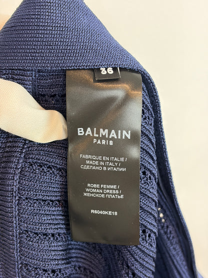 Balmain Navy Blue Ribbed Knit Short Sleeve Dress - 8 UK